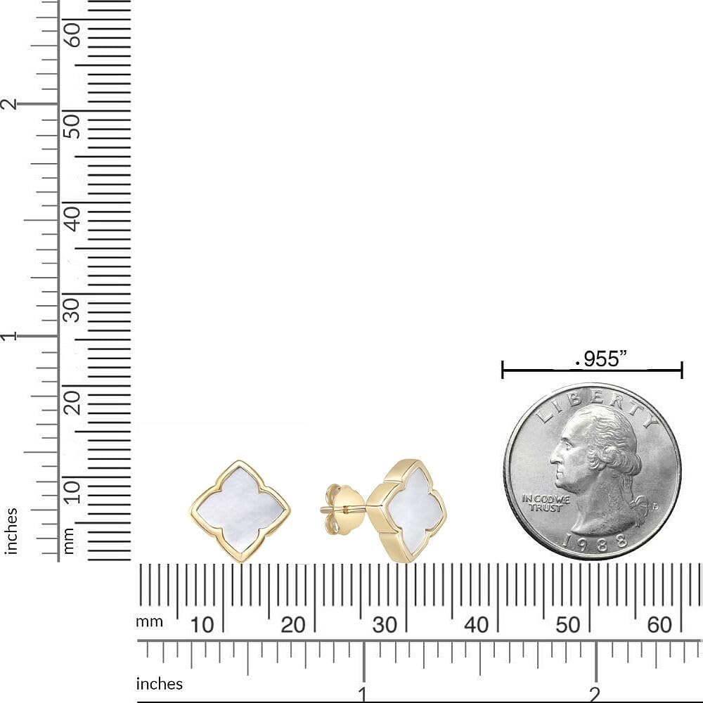 Black Onyx, Malachite or Mother of Pearl Four Leaf Clover Stud Earrings for Women in 925 Sterling Silver and Yellow Gold Plating Star Push Back Studs by Lavari Jewelers - Image 5