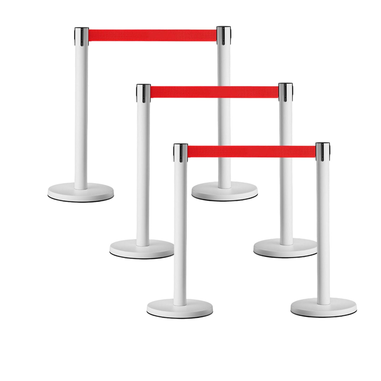 DAJIAYIQI 6 Pack Crowd Control Stanchion Set, Safety Barrier Post with Weighted Rubber Base, 35.43" Queue Barriers, Stable Stanchion Posts for Hotel, Airport, Bank, Store, Event(White,1.8m)