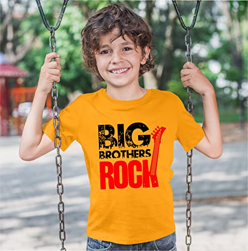 Image of Hangout Hub Boy's Girl's Round Neck T-Shirt Big Brother Little Sister Rock and Roll Printed-Yellow Color-Family Sibling Kids Combo Tees