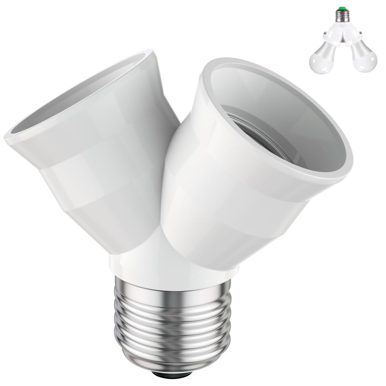 TECHZOCO Casquillo de bombilla divisor E27, Adaptador Bombilla divisor de 2 vías, Casquillo para lámparas doble, Divisor de bombillas LED, Carga máxima por casquillo 15 W, IP20, 2 Bombillas en 1