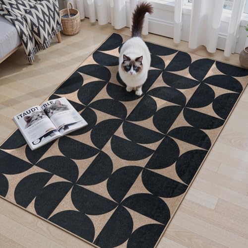 Lahome Modern Geometric Easy Jute Entryway Rug 3x5, Indoor Outdoor Washable Rug for Living Room, Neutral Semi-Circle Black Carpet for Dining Room Patio Front Door