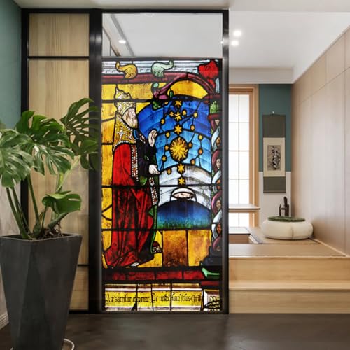 Church Style Stained Glass Window Film Decorative Privacy Non Adhesive Window Stickers for Home Office J24 60x90cm(23.6