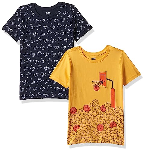 Image of Amazon Brand - Jam & Honey Boys 100% Cotton Printed Half Sleeves T-Shirt | Age 2-12 Years
