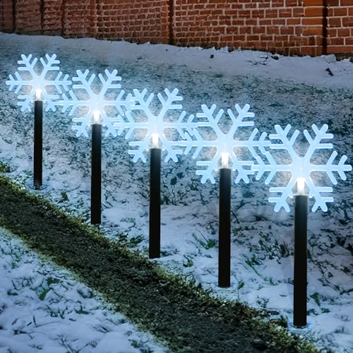 GloBrite 5 Pack Snowflake Garden Christmas Lights – LED Outdoor Christmas Decorations, Battery Powered 39cm Stakes - IP44 Waterproof Decorations & Ornaments for Garden & Pathways - Image 6