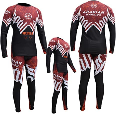 SPALL PRO US Power Long Sleeve Rashguard -Full Sleeve Shirt with Bottom- Compression Training Rash Guard for MMA, BJJ, No-Gi and Gi Jiu-Jitsu (Brown/Black,Medium)