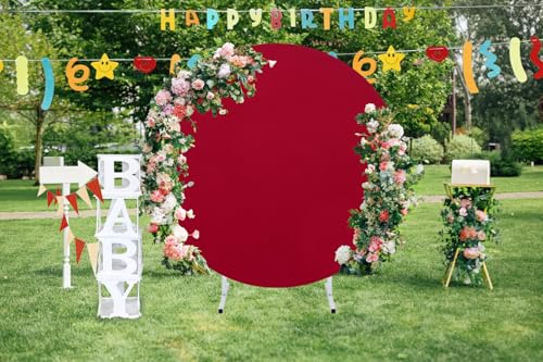 Image of Burgundy Round Backdrop Cover 7.2ft Burgundy Circle Birthday Photo Photography Background for Valentines Day Party Baby Shower Wedding Decorations