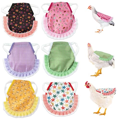 GudaAphrmix 6Pcs Chicken Saddle for Hens, Waterproof Aprons Hens Printed Unique Personality Hen Saddle Chicken Vest Jacket Clothes for Back Feather Protect Supplies Fits Small Medium Hen Accessories
