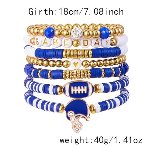 Game Day Bracelets for Women Stackable Clay Beaded Sports Stretch Bracelet Red Blue Heishi Charm Bracelet Bangles Football Fans Jewelry Football Mom Jewelry Accessories 7