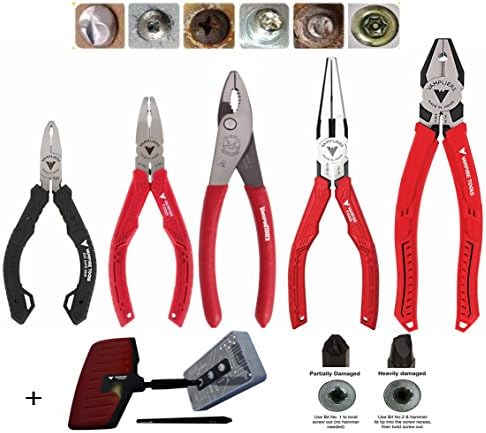 VAMPLIERS. Best Made Pliers! 6-PC Set VT-001-S6B Specialty Screw Extraction Pliers Extract Stripped, Rusted, Security Specialty, Torx + Recessed Screw Extractor