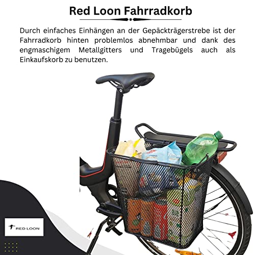 Red Loon Fahrradkorb für Gepäckträger | Metall Korb Hinten | Bike Basket | Einkaufskorb | 22 Ltr