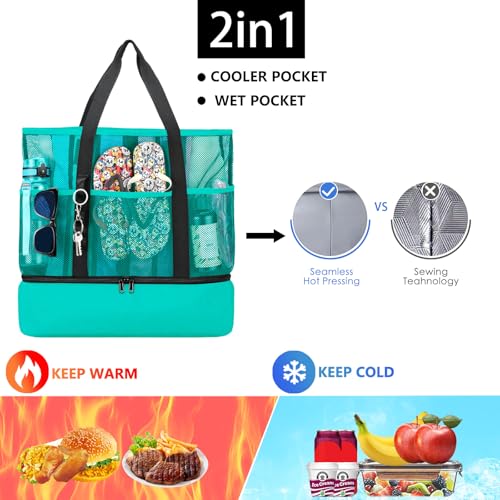 Image of Beach Bag with Cooler,Mesh Beach Bags for Women Sandproof for Pool and Swimming Travel Daily with Durable 8 Pocket