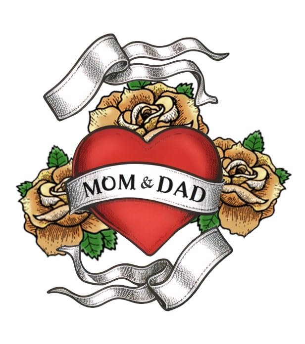 Dopetattoo 6 Sheets Temporary Tattoos Heart Rose Mom Dad Art Family Tattoo Fake tattoos Mom Heart Neck Arm Chest 3.7 Inch