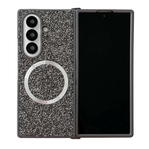 Coque magnétique Galaxy Z Fold7 en TPU souple à paillettes scintillantes gris anti-choc
