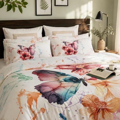 Image of Digitally Printed with Reactive Ink |300 TC 100% Cotton 1 Queen Bedsheet Set | Extra Smoothness with Sateen Weave|Ethereal Wings Bedsheet Set (1 Flat Sheet + 2 Pillow Cases)