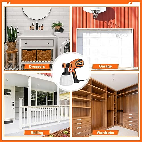 Elektrisches Farbsprühsystem, GLORITY 700W HVLP Lackierpistole, 4 Düsen und 3 Muster, 1200 ML Farbbehälter, Förderleistung 1000 ml/min, für den Innen- und Außenbereich, PS80A Orange - 9