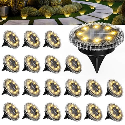 Image of Solpex Solar Lights Outdoor Garden,20 Pack Solar Ground Lights,IP65 Waterproof for Stairs, Patio, Pathway(Warm White)