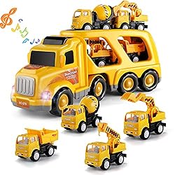 TEMI Truck Toys for 3 4 5 6 7 Year Old Boys – Construction Vehicles Transport Carrier Car Toy for Toddlers 1-3, Truck…