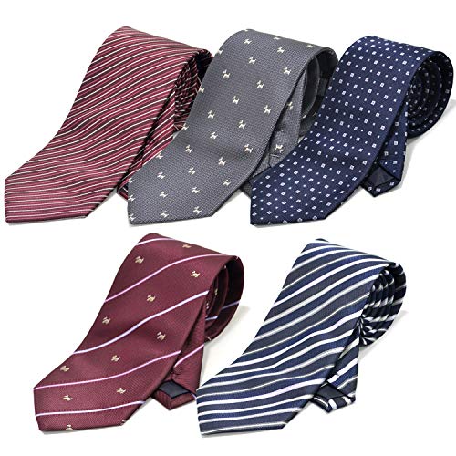 [クリサンドラ] ネクタイ セット 5本 ブランド 洗える ポリエステル 洗濯 出来る ビジネス 無地 ストライプ 小紋 チェック ドット 柄 07