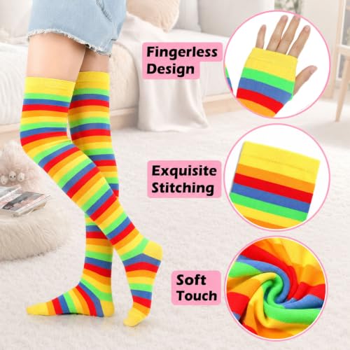 Image of Black and White Striped Arm Leg Warmers Sleeves Set Rainbow Socks Knee High Fingerless Gloves Hand Thigh Warm