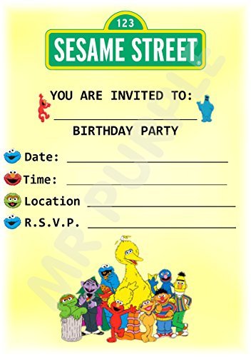 A5 SESAME STREET CHILDRENS PARTY INVITATION X 12 - SESAME STREET CAST PORTRAIT DESIGN (WITH Envelopes)