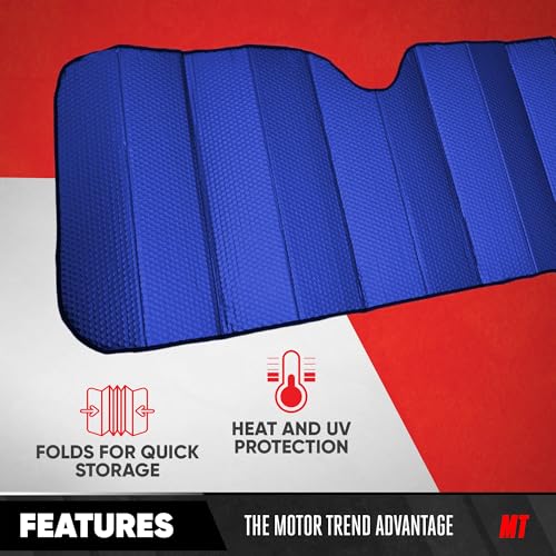 Image of Motor Trend Blue Accordion Folding Car Windshield Sun Shade - Blackout Sun Visor for Car Windshield - Foldable Jumbo Sunshade and Front Window Truck Sun Screen for UV Sun Protection - 58 x 24