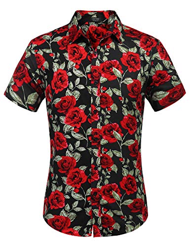 COOFANDY Men's Flower Casual Shirts Hawaiian Vaction Cotton Button Down Shirt