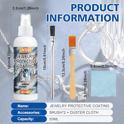 JAOJAO Jewelry Protective Coating, Jewelry Sealant Protective Coating for Metal Fast Drying Transparent after Curing Long Lasting Protect Metal and Stone Jewels from Wear, Clear, 50ML