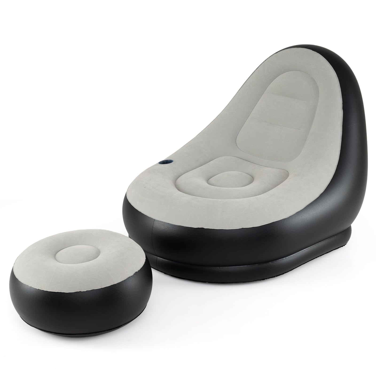 GOPLUS Sofa Hinchable Camping con Reposapiés, Sillon Infable Relax con Respaldo,Portavasos y Parches de Reparación, Puff Plegable Exterior, Silla Inflable para Balcón Jardín (con reposapiés)