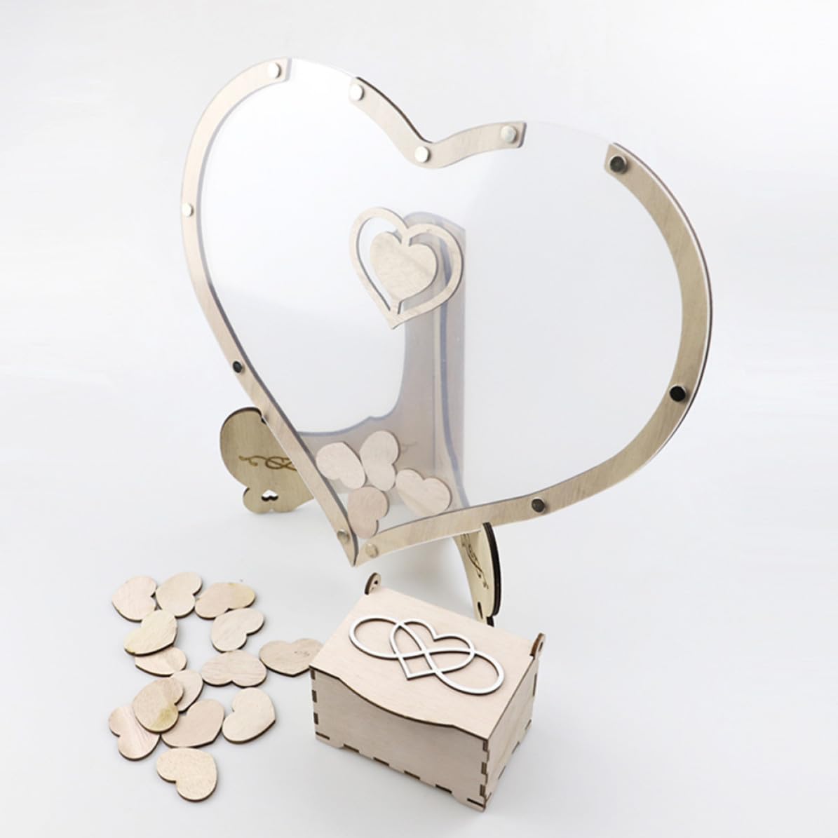 SHINEOFI Libro de Visitas de Boda Libro de Visitas del Corazón de Madera Letrero para Boda Forma de Corazón Base Estable Decoración de Mesa y San Valentín