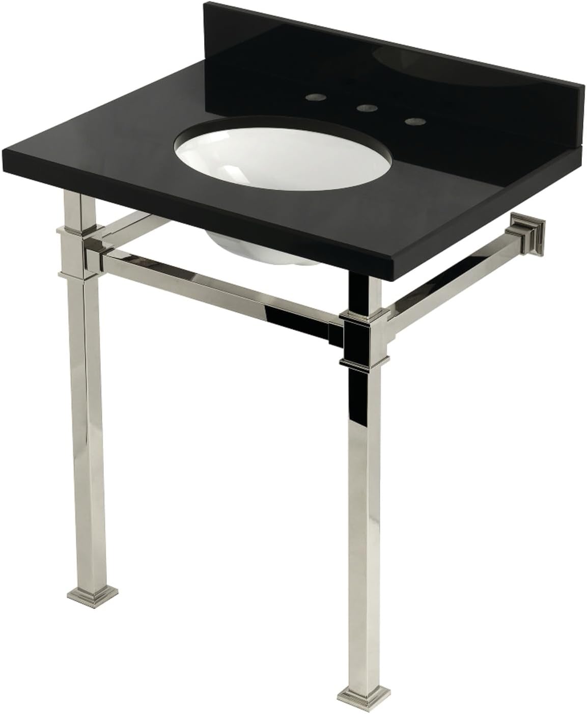 Kingston Brass KVPK30KOQ6 Monarch 30" Black Granite Console Sink with Stainless Steel Legs, Black Granite/Polished Nickel