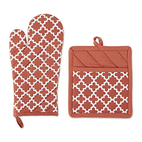 DII Lattice Basics Collection Kitchen Essentials, Oven Mitt & Potholder Set, Vintage Red, 2, Piece