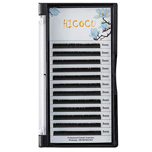 HICOCU Individual Eyelash Extensions 0.15mm C Curl8mm|9mm|10mm|11mm|12mm|13mm|14mm|15mm|MixedEllipse Flat Matte Lash Extensions Soft Light Thickness Salon Use Mix