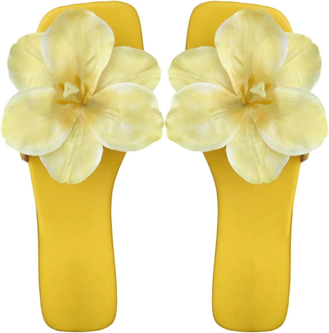 OYOANGLE Women's 3D Floral Boho Sandals Square Open Toe Slip On Slides Summer Beach Flats