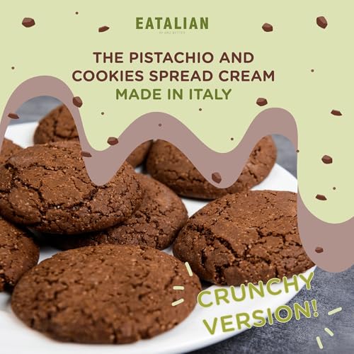 Image of EATALIAN by AMZ BETTER Pistachio Cream with Sweet Crunchy Cookies, 7 oz /200 gr, Delicious Spread with a Uniquely Sweet Taste, Ideal on Bread, Excellent for Dubai Chocolate, Made in Italy