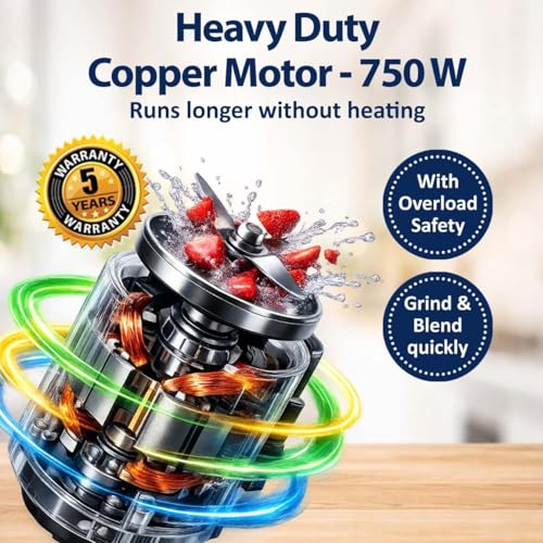 Image of Kanchan Trendy Mixer Grinder 750 watt with 3 Stainless Steel Jars (Chutney, Idli Batter, Puree, Dry Masala, Juices) Powerful Copper Motor with Overload Safety- ISI Certified with 5 Year Warranty