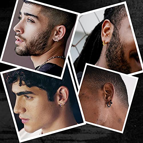 ChainsHouse Hypoallergenic Surgical Stainless Steel Hoop Earrings Set, 18K Gold/Black Metal Plated 7mm/8mm/9mm/12mm 3 Pairs Nickel Free Huggie Hoop Earrings for Women Men, with Gift Box2