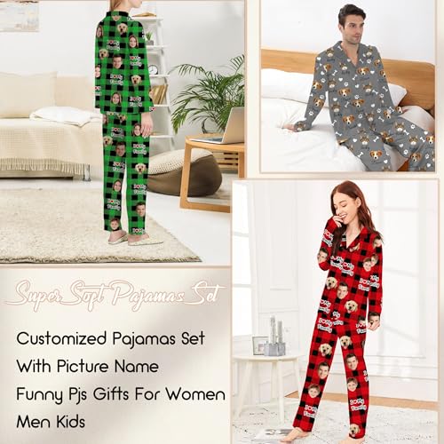 Personalized Family Matching Pajamas Set Custom Funny Face Pajamas For Women Men Long Sleeve Button Down Photo Pjs Gifts4