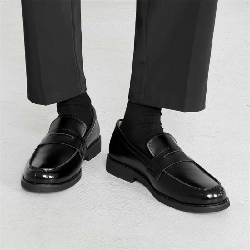 Men's Patent Leather Slip-on Dress Shoes Classic Round Toe Shiny Checkered Comfortable Dress Loafers(10)3