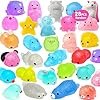 Squishies 28pcs Mochi Squishys Toys 2nd Generation Party Favors for Kids Birthday Gift for Girl Boy Glitter Mini Squishy Mochi Animal Squishies Stress Relief Toy Xmas Gift for Kid Adult, Random