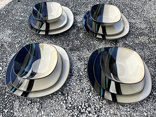 Hometrends Dinnerware, one Set 12 pieces, Blue strip