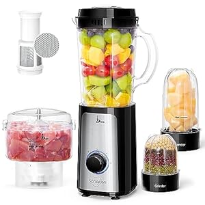 Sangcon 5 in 1 Blender and Food Processor Combo for Kitchen for Smoothies/Ice, Small Electric Food Chopper for Meat & Vegetable, 350W Smoothie Blender, 2 Speeds & Pulse for Smoothies and Shakes, Black