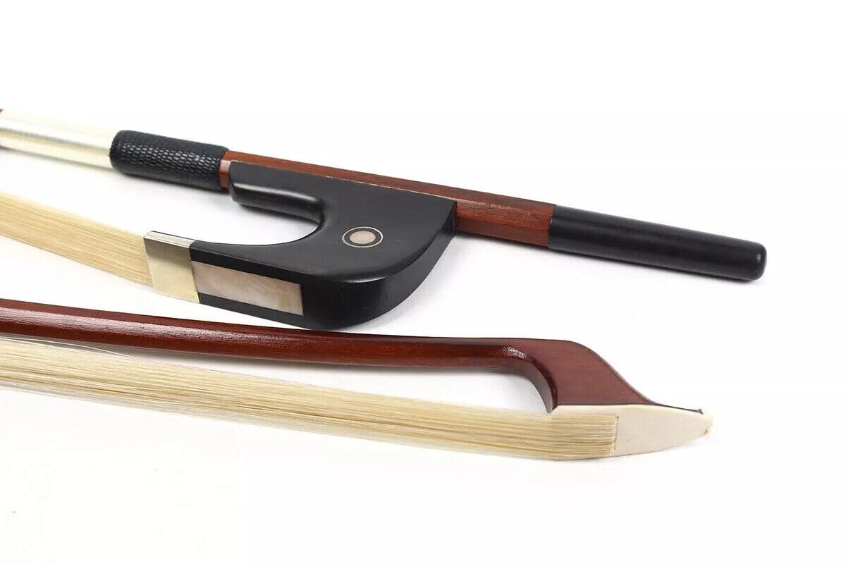 YoungMonic 3/4 Upright Double Bass Bow Brazilwood German Bow Natural Unbleached Mongolia Bow Hair Well Balanced (01)