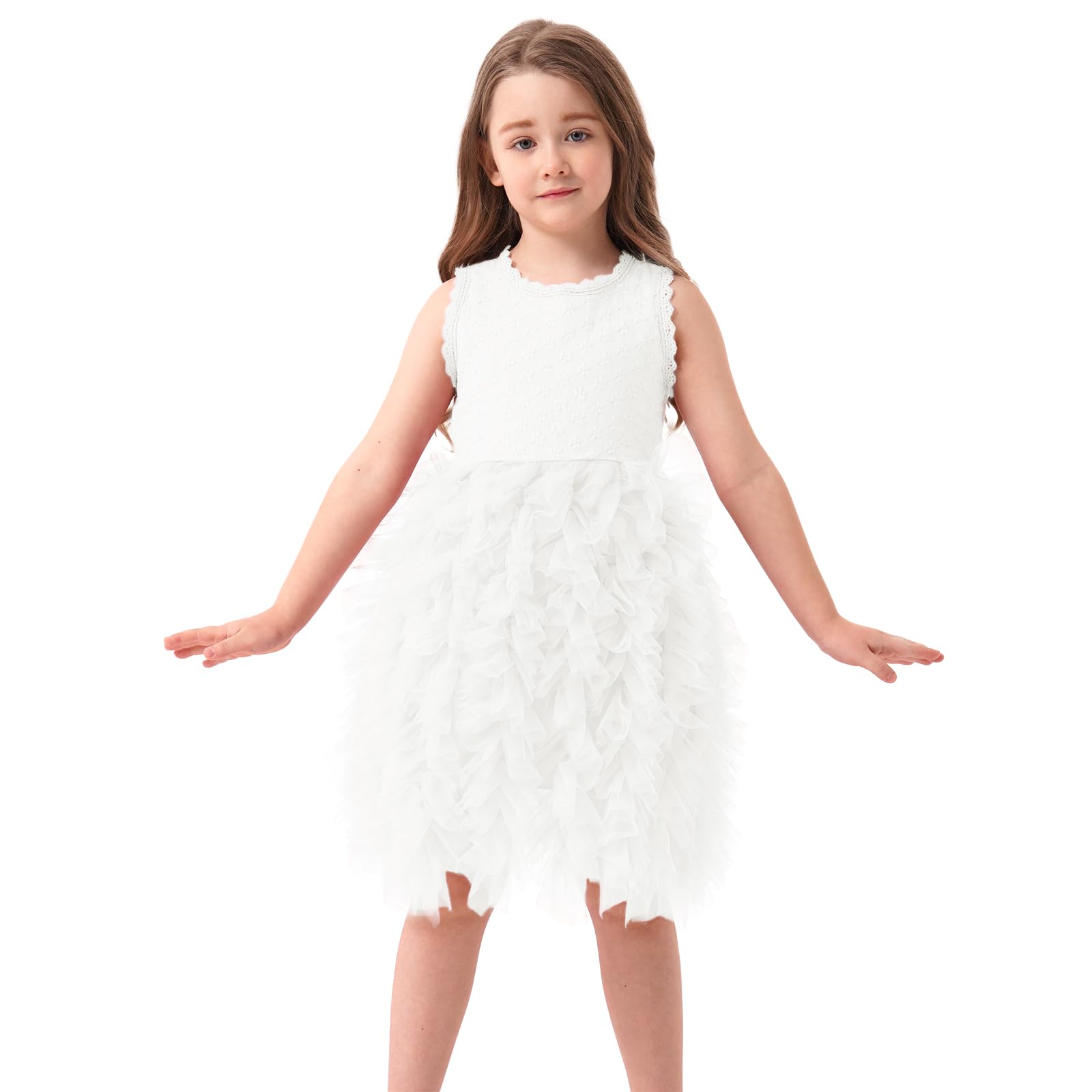 Miipat Vestido De Tul para Niñas Pequeñas, Vestidos De Princesa Sin Mangas De Verano con Bordado De Flores con Volantes