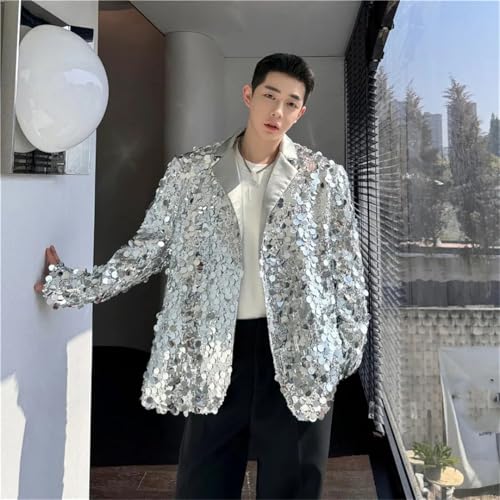 Mens Sequins Blazer Oversize Party Stage Suit Coat Casual Long Sleeves Blazers2