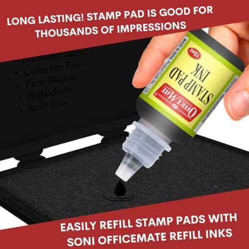 Image of Soni Officemate Stamp Pad Ink -15ml |Pack of 10 (Black)| Quick-Dry