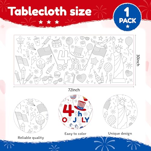Image of Childom 1 Pack Fourth of July Coloring Tablecloth for Kids,4th of July Crafts for Kids 30 inchx72 inch Giant Coloring Poster Table Cloth,Large Paper Poster Crafts Party Activities,4th of July Paper Tablecloth
