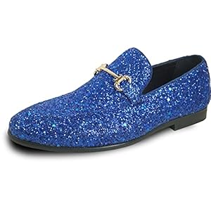 bravo! Men Dress Shoe Prom Slip-on Loafer Lace-up Oxford Cap Toe Metallic Glitter for Wedding Prom Black Blue Green Gold Pink Pewter Purple Silver Red