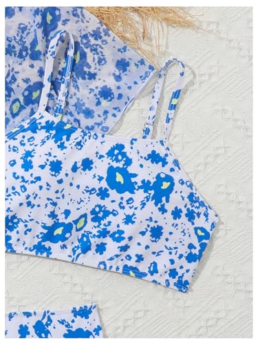 Milumia Girl's 3 Piece Bikini Set All Over Spaghetti Strap Swimsuit with Cover Up4