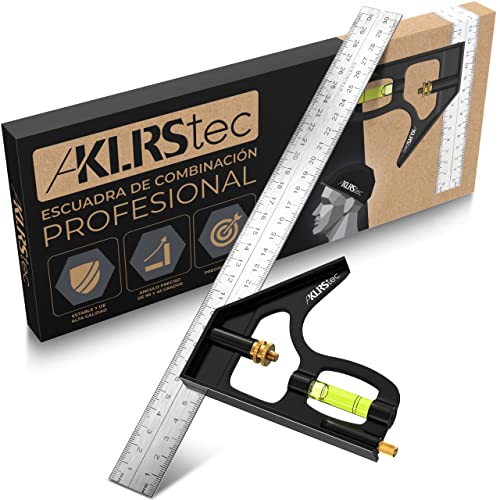 KLRStec® Escuadra de combinación profesional 300 mm | Escuadra de combinación universal de metal y con alta precisión | Con tope de regla y herramienta de marcado para una medición profesional Cover