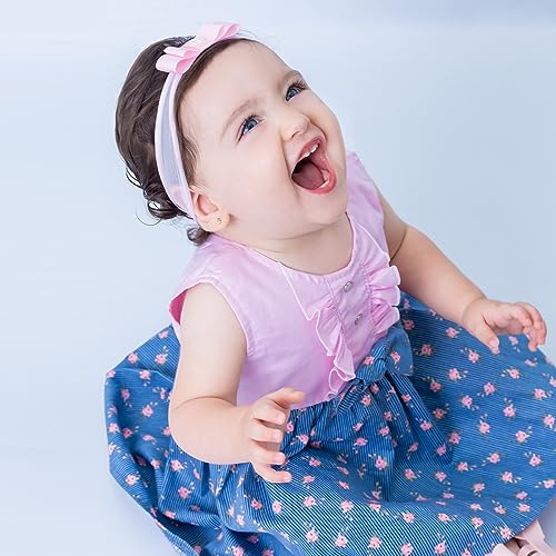 Vestido de Bebê Roupa Menina Infantil Com Tiara 100% Algodão - Mundo Nina - Premium Tamanhos:G (6-12